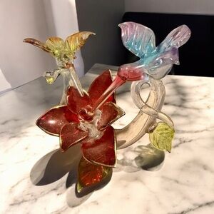 Glass Hummingbird and Flower Sculpture glass blown